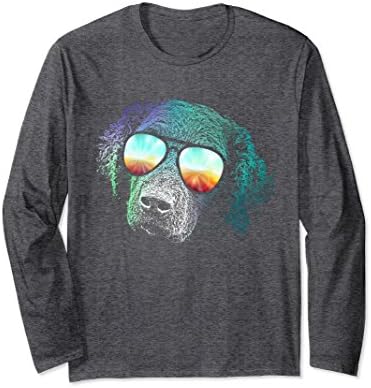 Unisex Curly Coated Retriever Neon Dog Long-Sleeve T-Shirt XL: Dark Heather