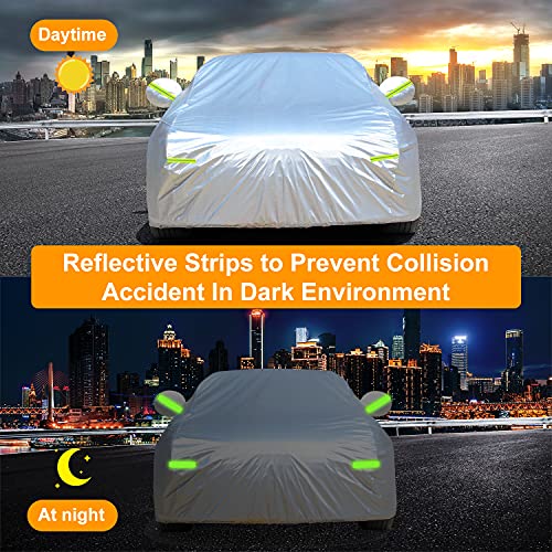 Car Cover, GORDITA Car Covers Waterproof All Weather Snowproof Windproof Scratch Resistant Outdoor UV Protection with 6 Reflective Strips, Universal Fit for Sedan (Up to 185\