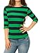 Allegra K Women's Slim Fit Elbow Sleeve Striped Boat Neck T-Shirt X-Large Dark Green