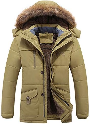 HKDGID Mens Winter Warm Military Jacket Coats Faux Fur Lined Solid Blouse Overcoat Outwear with Hood Pocket Plus Size