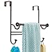 mDesign Bathroom Over Shower Door Towel Bar Rack with Hooks - Bronze
