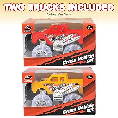 Light Up Monster Truck set for Boys and Girls by ArtCreativity - Set Includes 2, 6" Monster Trucks With Beautiful Flashing LED Tires - Push n Go Toy Cars Best Gift for Kids - For Ages 3+