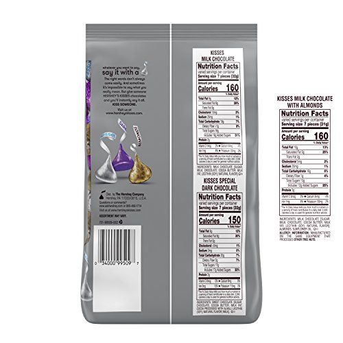 HERSHEY'S KISSES Chocolate Assortment, KISSES Milk Chocolate, KISSES SPECIAL DARK Mildly Sweet Chocolate, and KISSES, MILK Chocolate with Almonds, Party Bag, 33 Ounce - Thumbnail 7