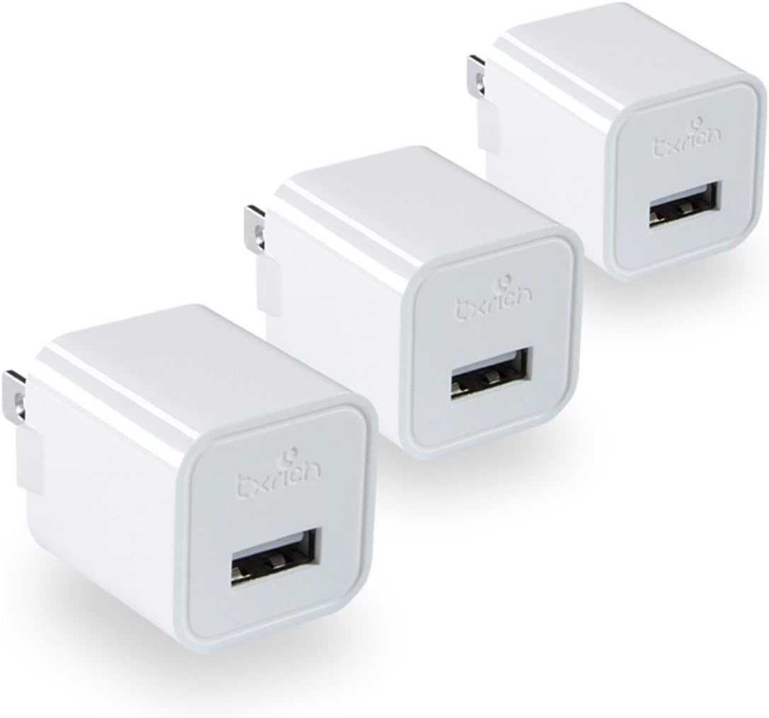 TXRICH USB Wall Charger, 5V/1A 3-Pack (ETL Listed) Charger Brick Base Adapter Charging Block Charger Cube Plug Charger Box.(A-White): Home Audio & Theater