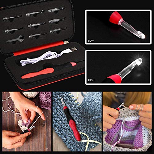 Lighted Crochet Hook Set,9 Size Interchangeable Heads 2.5mm to 6.5mm
