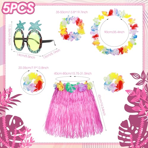 Hawaiian Grass Skirt, Flower Costume Set for Dance Birthday, Party Dance Skirt for Performance, Tropical Beach Party Outfits Kit Hawaiian Hula Costume Accessory Summer Party Dress Up for Girls