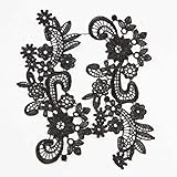 Yontree Venise Lace Lady Dress Sewing Lace Trims Applique Black 1 Pair
