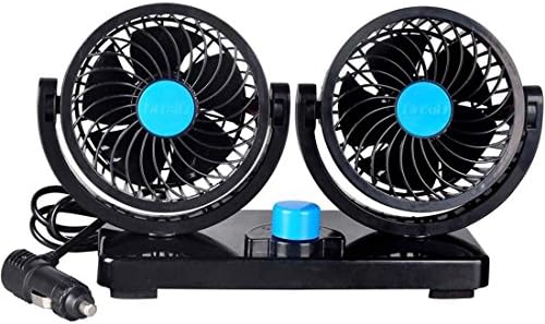 Dual Head Car Auto Cooling Air Fan - 360 Rotating Free adjustment, 12V Low Noise Ventilation Dashboard Electric Car Fans