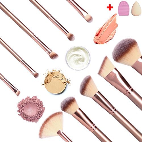 DAJIABUY Makeup Brushes Premium Makeup Brush Set Synthetic Kabuki Foundation Face Powder Blush Eyeshadow Brushes Makeup Brush Kit with Blender Sponge and Brush Cleaner (10+2pcs,Rose Golden) 