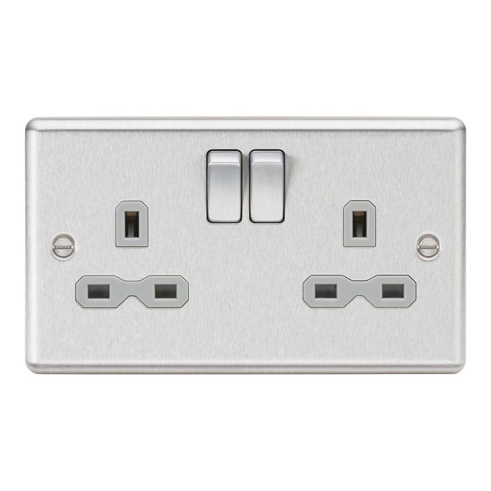 Knightsbridge CL9BCG 2G DP Switched Socket with Grey Insert, Rounded Edge Brushed Chrome, 13 A