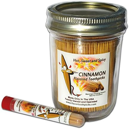 Cinnamon Flavored Wood Toothpicks in Glass Jar 600 Qty (Cinnamon)