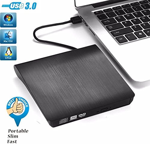 USB 3.0 External DVD Drive, Portable Ultral Slim CD/DVD RW Burner Writer Reader High Speed Data Transfer for Windows/ Vista/7/8.1/10, Mac OSX Laptop, Desktop-black
