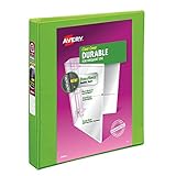 Avery Durable View Binder, 1" Slant Rings, 220-Sheet Capacity, DuraHinge, Green (17832)
