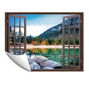 Wall Murals for Bedroom Fake Window Beach Brown Window Removable Wallpaper Peel and Stick Wall Stickers - 24x32 inches
