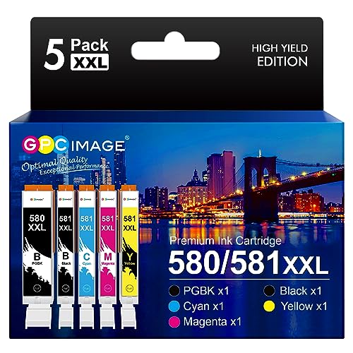 GPC Image CLI-581 PGI-580 XXL Compatible Ink Cartridges Replacement for Canon 581 580 XXL for TS8150 TS6150 TS8250 TS6151 TR8550 TR7550 TS8151 TS9150 (PGBK/Black/Cyan/Magenta/Yellow, 5-Pack)