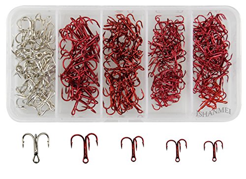 JSHANMEI 210pcs High Carbon Steel Classic Treble Hooks Standard Strength Fishing Hooks with Tackle Box-size: 8#,10#,12#,14#