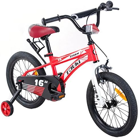 Tauki Kid Bike BMX Bikes for Boys and Girls 16 Inch with Training Wheels and Hand Brake, 95% Assembled, Red