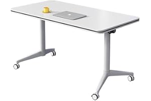 EOQIFJM Conference Table, Folding Flip Top Mobile Training Table with Silent Wheels, Portable and Foldable Solutions for Dynamic Meetings, Trainings, Offices, and Classroom, White