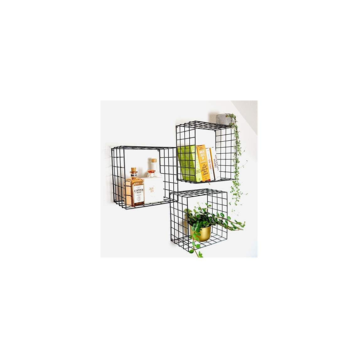 kimisty Set of 3 Metal Floating Shelves Decorative Wire Large Square