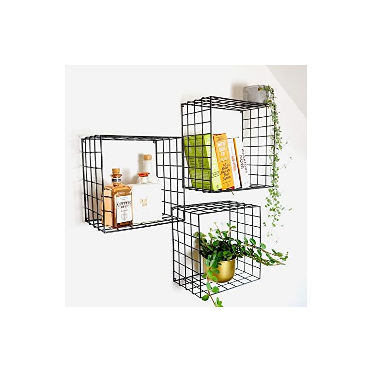 kimisty Set of 3 Metal Floating Shelves Decorative Wire Large Square