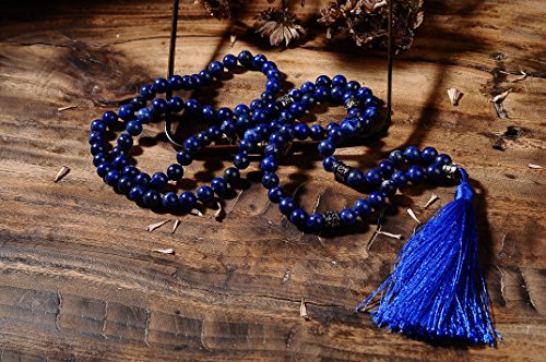 Mala Beads Necklace, Mala Bracelet, Buddhist Prayer Beads Necklace, Tassel Necklace (Lapis Lazuli)