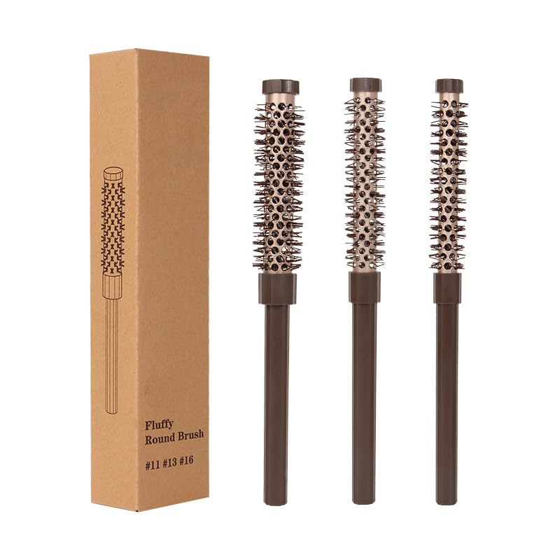 Photo 1 of 3 Pcs Small Round Brush Set for Blow Drying, 0.78/0.70/0.59 Inch Blowout Roller Hairbrush with Soft Nylon Bristles for Volume, Styling, Bangs, Roots, Curling, Short, Wavy, Thin Hair on Men & Women