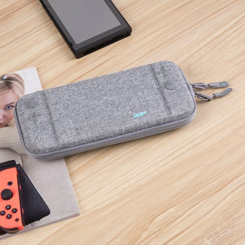 Ultra Slim Carrying Case for Nintendo Switch, VUP Switch Hard Cover Portable Protective Travel Shell for Nintendo Switch Console & Accessories with 8 Game Cartridges and an Accessories Pouch, Gray