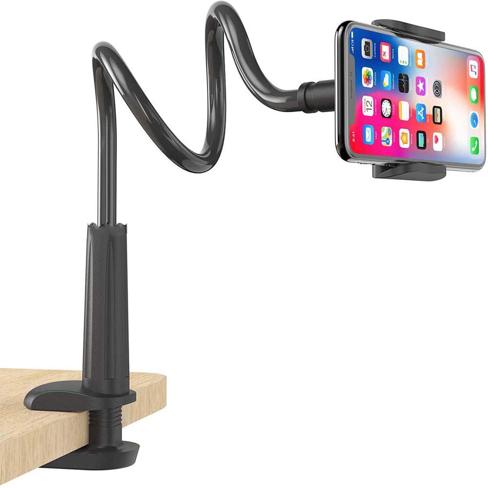 Bozaap Webcam Phone Holder,Adjustable Jaws Flex Clamp Mount with Universal 1/4 Inch Screws Flexible Arm 360 Desk Bed Gooseneck Mount Stand for Cell Phone