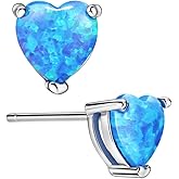 Michooyel Sterling Silver Opal Stud Earrings for Women Solitaire 6x6mm Heart Shaped Opal Gemstone Earrings for Women