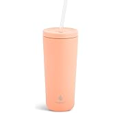 Manna Ranger Double-wall Insulated Stainless Steel Tumbler with Leak-proof Smart Seal Lid and Reusable Tritan Straw - 24 Oz - Salmon