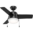 Hunter 36 inch Small Indoor Ceiling Fan with LED Light and Pull Chain - Modern Ceiling Fan, Standard Mount, 3 Blades, For Bed