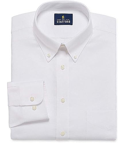 Stafford Regular Travel Stretch Performance Super Shirt Mens Point Collar Long Sleeve Wrinkle Free Stretch Dress Shirt (White, 14.5/34-35) : Clothing, Shoes & Jewelry