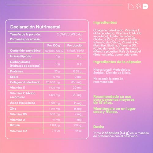 WU Nutrition BRILLA | Colágeno Hidrolizado Puro, Biotina y Ácido Hialurónico | Péptidos de Colágeno | Vitaminas para Mujer (Vitamina C, D, E y Zinc) | Suplemento para Cuidado de Cabello, Piel y Uñas | 120 Cápsulas Vegetales (2 Meses)