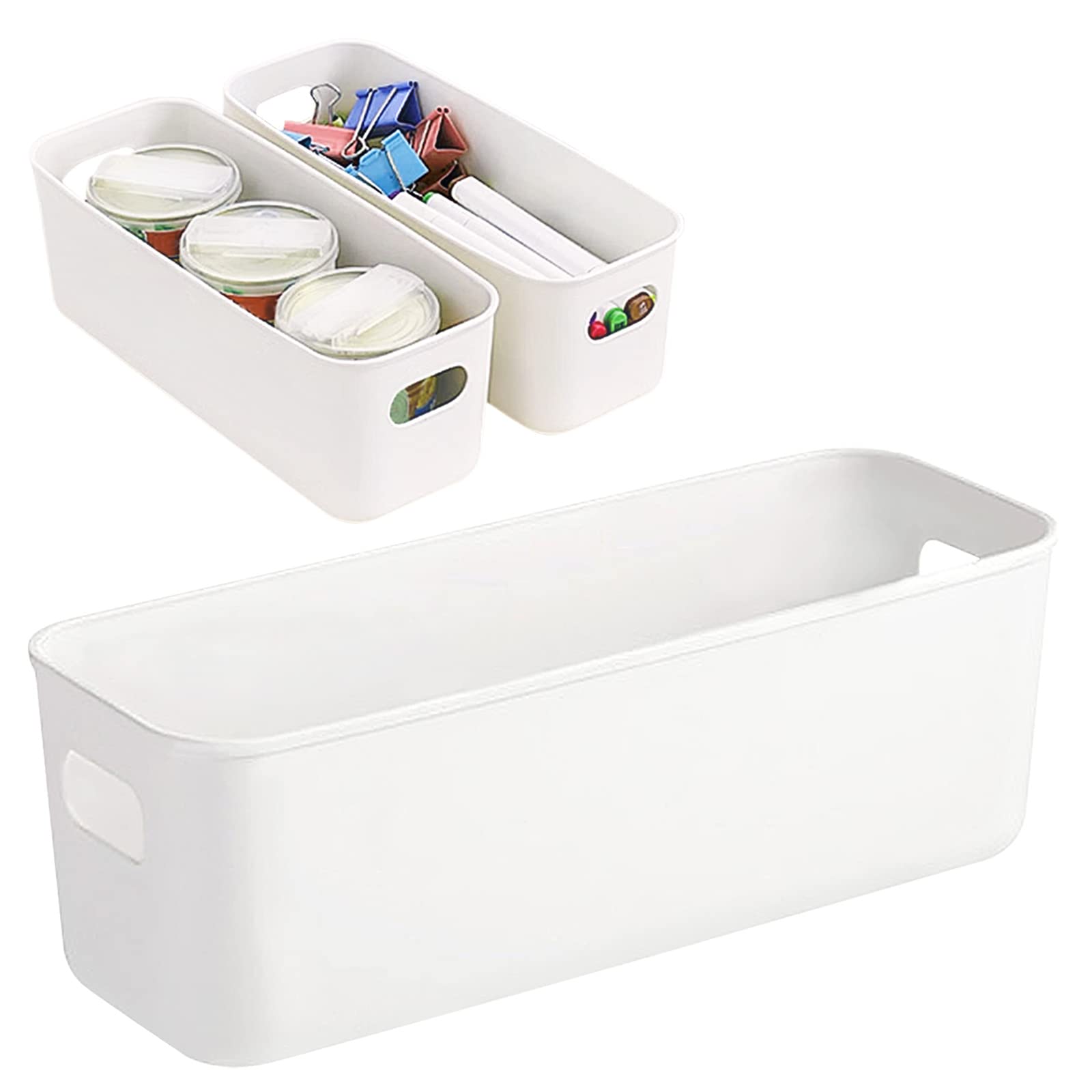 Bakiauli 3 Pieces Bathroom Storage Baskets, White Rectangle Bathroom Storage Box Kitchen Cupboard Organiser, Narrow Storage Box for Kitchen Home Bathroom Drawers