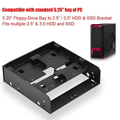 Richer-R 2.5 Hard Drive Bracket, OImaster 2.5"/3.5" HDD/SSD to 5.25" Floppy-Drive Bay Computer Mounting Bracket Supports 7mm - 15mm 2.5inch HDD