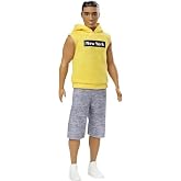 Barbie Ken Fashionistas Doll #131 with Sculpted Brunette Hair Wearing a Yellow New York Hoodie, Gray Shorts &amp; White Sneakers, Toy for Kids 3 to 8 Years Old