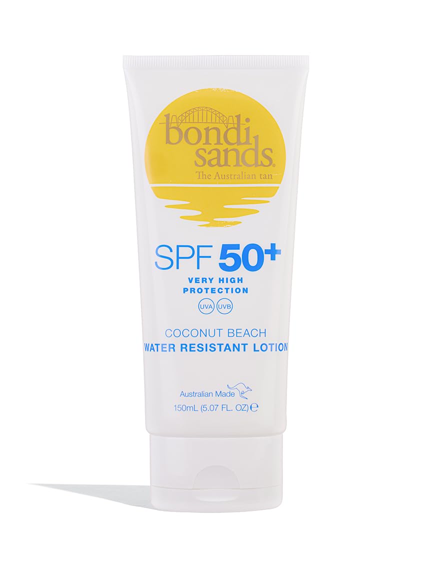 Bondi Sands Sunscreen Lotion SPF 50+ | Non-Greasy Broad-Spectrum Formula Moisturises and Protects Skin, Water Resistant Up To 4 Hours, and Cruelty Free, Coconut Beach Scent | 150 mL/5.07 Oz