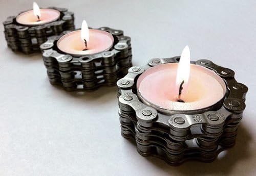 Bike Chain Tea Light Candle Holders Set of 2