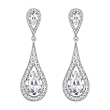 EVER FAITH Women's Austrian Crystal Elegant Dual Teardrop Pierced Dangle Earrings