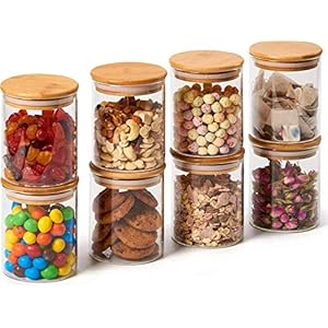 Annfly 8 STKS Glas Potten Spice Potten Met Bamboe Luchtdichte Deksels en Etiketten Voedsel Granen Opslag Containers voor…