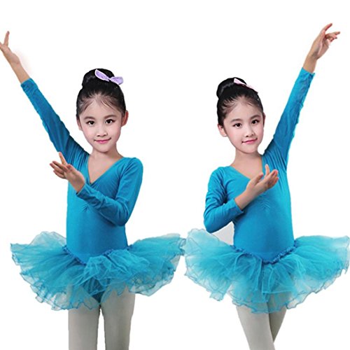 Tiean New Toddler Girls Gauze Leotards Tops Bodysuit Dancewear Dress Clothes Girls Outfits (3 T, Blue) - Thumbnail 2