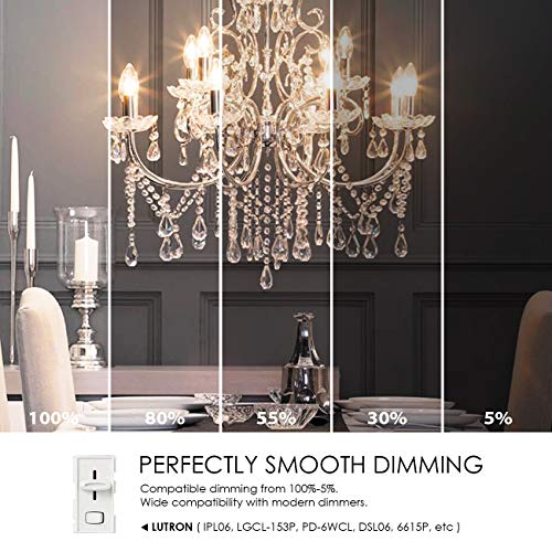 LVWIT Dimmable LED Candelabra Bulbs B11 Filament Bulb E26 Base 5.3W(60W Equivalent) 3000K Soft White Chandelier Decorative Candle Light Bulb 6 Pack