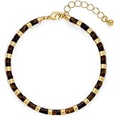 HolidayQbee Beaded Bracelets for Women,14K-Gold-Plated Natural Gemstone Beaded Bracelets for Women Trendy Fashion Summer Boho Beach Jewelry Gifts