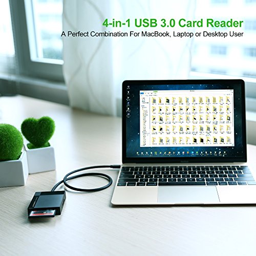 UGREEN SD Card Reader USB 3.0 Card Hub Adapter 5Gbps Read 4 Cards Simultaneously CF, CFI, TF, SDXC, SDHC, SD, MMC, Micro SDXC, Micro SD, Micro SDHC, MS, UHS-I for Windows, Mac, Linux