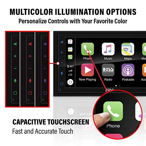 BOSS Audio Systems BVCP9685RC Apple CarPlay Android Auto Car Multimedia Player with Rearview Camera - Double-Din, 6.75 Inch LCD Touchscreen Monitor, Bluetooth, MP3, USB Port, AV Input, AM/FM Radio