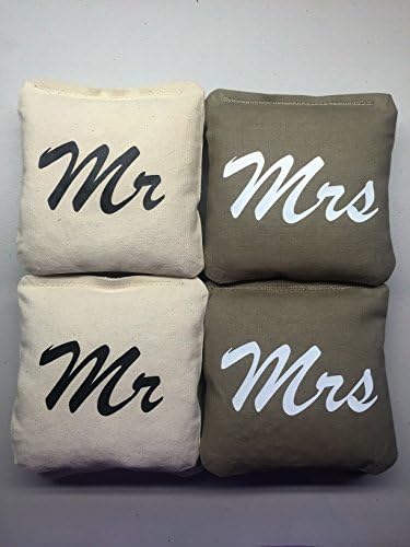 8 Mr &amp; Mrs Wedding Waterproof All Weather Poly Resin Filled Duck Cloth Cornhole Bags (8 per set)