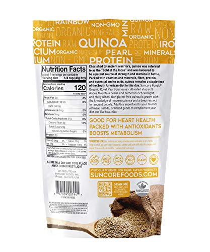 Suncore Foods - The Finest Organic 100% Bolivian Royal Pearl Quinoa, 15 oz Resealable Pouch