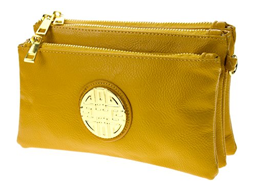 Proya Collection Zipper Top Crossbody Organizer Wristlet (Yellow)