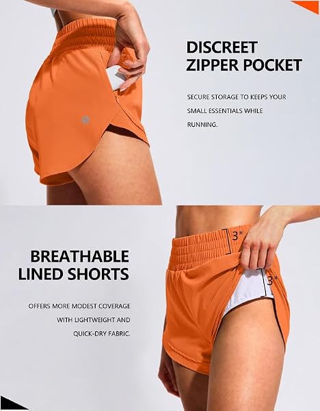 SANTINY WOMEN’S HIGH WAISTED RUNNING SHORTS WITH ZIP POCKETS MESH LINER 2.5″ WORKOUT GYM ATHLETIC SHORTS FOR WOMEN (ORANGE_M)