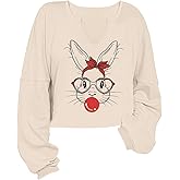 Koimcuiy Women's Long Sleeve Cropped St. Patrick's Day Sweatshirts Cute Shamrock Clover V Neck Shirts Graphic Tops